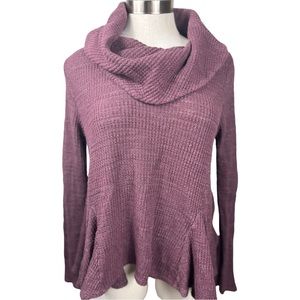 Anthropologie plum waffle weave cowl neck sweater Size Small
